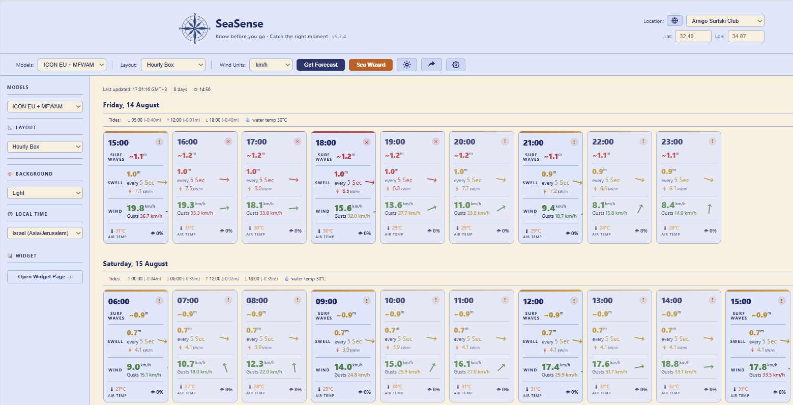 SeaSense marine forecast app interface
